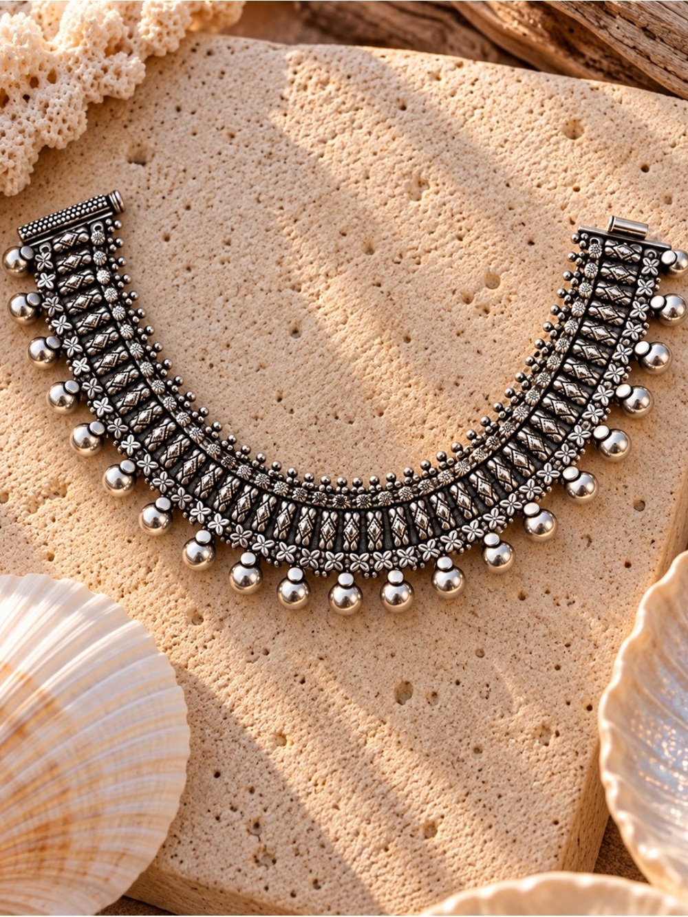 Sterling-Style Silver Tone Statement Choker Necklace